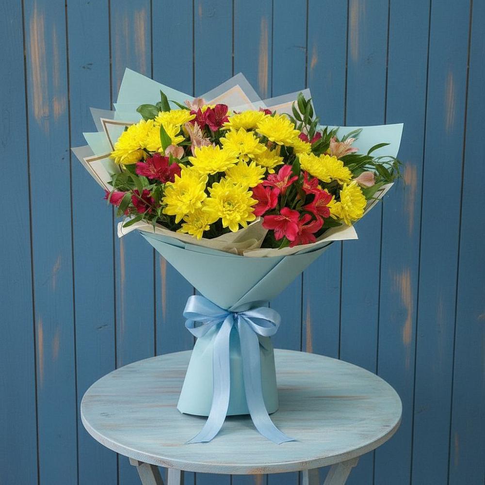 Букет цветов из: Альстромерии и Хризантемы в Дубне Чеховского района