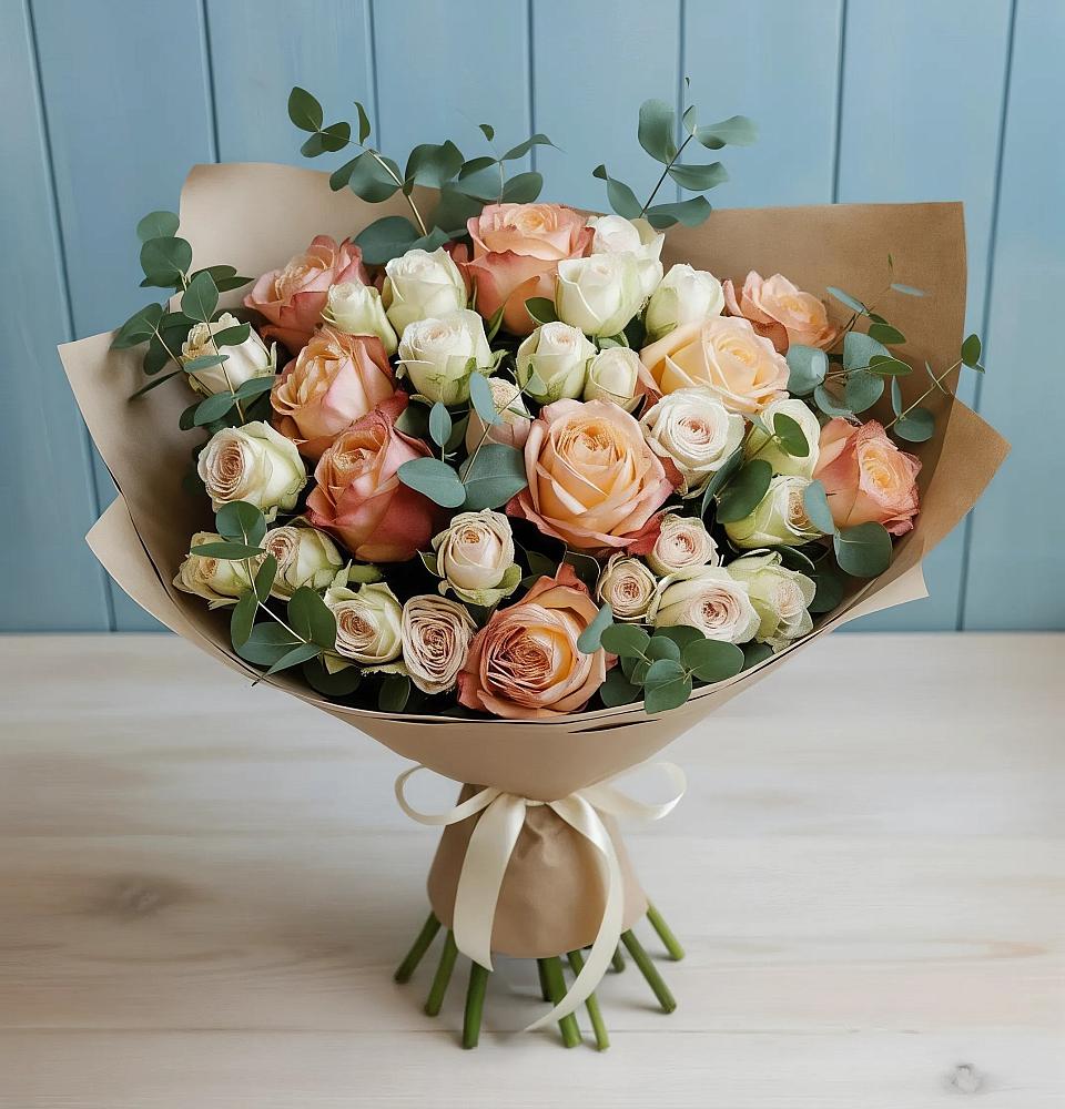 Букет цветов из: Альстромерии и Розы в Дубне Чеховского района