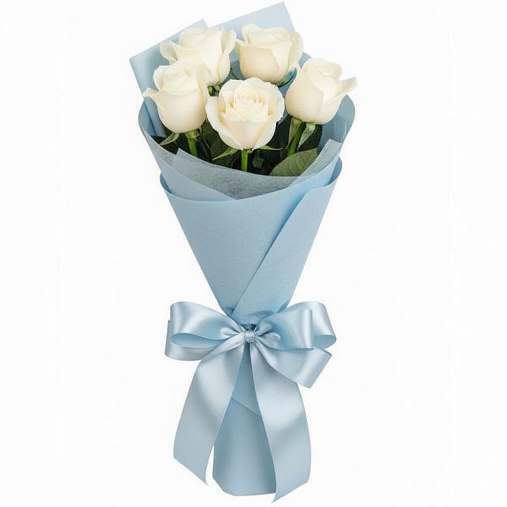 Букет 5 Белых роз Проуд в Дубне Чеховского района
