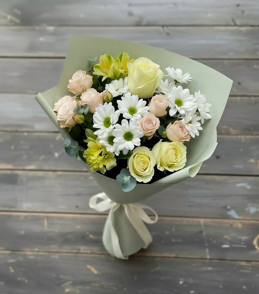 Букет цветов из: Альстромерии, Розы и Хризантемы в Дубне Чеховского района
