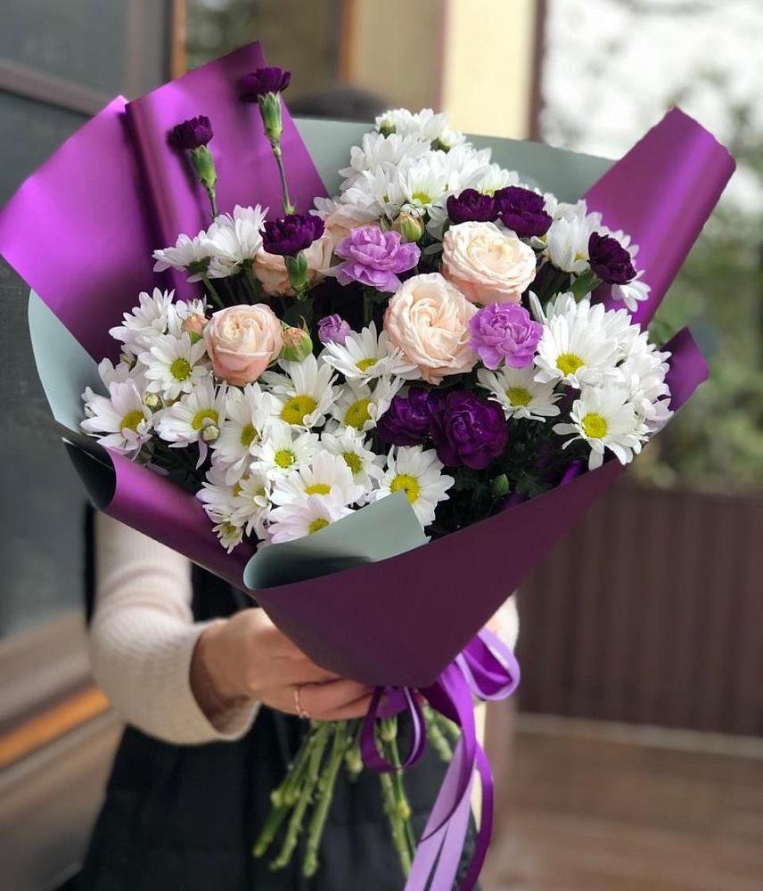 Букет цветов из: Хризантемы, Гвоздики и Розы в Дубне Чеховского района