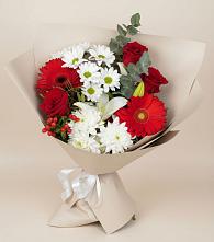 Букет цветов из:  Розы, Хризантемы, Герберы и Лилии в Дубне Чеховского района