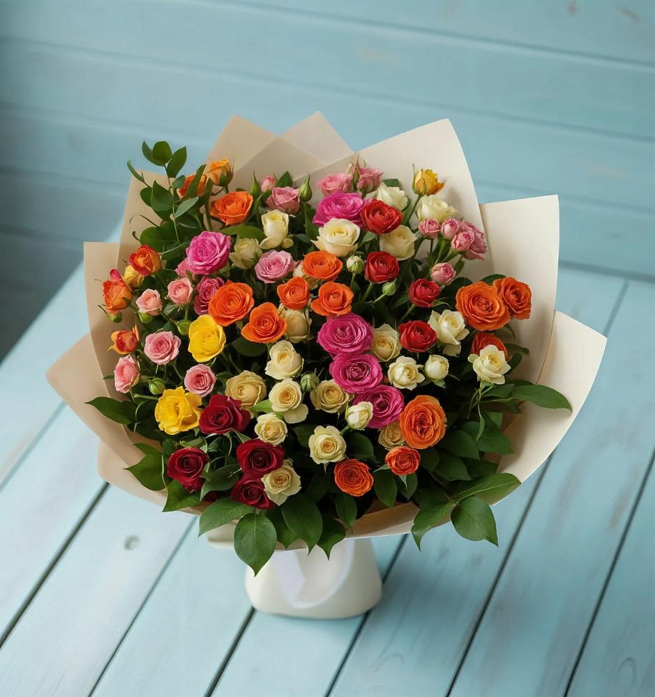 Букет Микс из разноцветных кустовых роз в Дубне Чеховского района