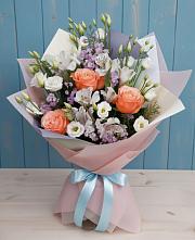 Букет цветов из:  Лизиантусы, Розы, Альстромерии и Гипсофила в Дубне Чеховского района