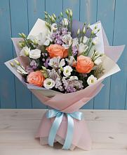 Букет цветов из:  Лизиантусы, Розы, Альстромерии и Гипсофила в Дубне Чеховского района