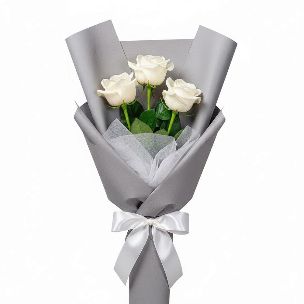 Букет 3 белые розы в Дубне Чеховского района