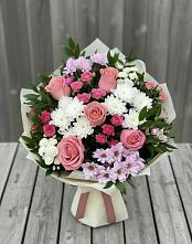 Букет цветов из:  Альстромерии, Гвоздики, Розы и Хризантемы в Дубне Чеховского района