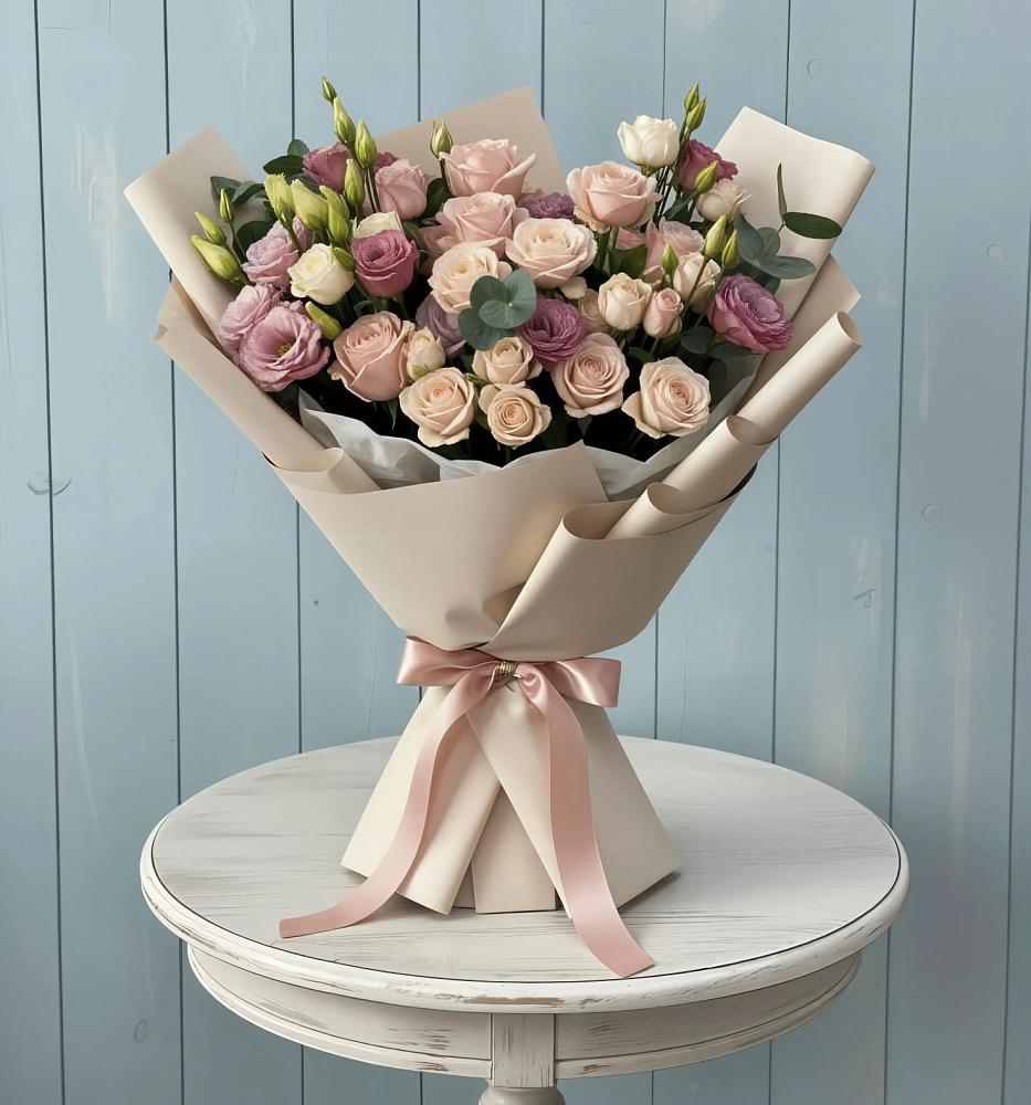 Букет цветов из: Розы и Лизиантусы в Дубне Чеховского района