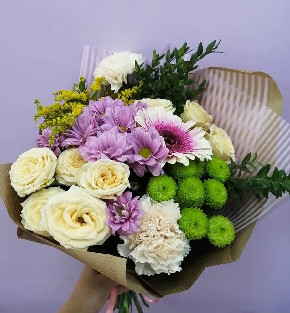 Букет цветов из: Хризантемы, Розы, Гвоздики и Герберы в Дубне Чеховского района