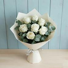Букет Белые розы в Эвкалипте в Дубне Чеховского района