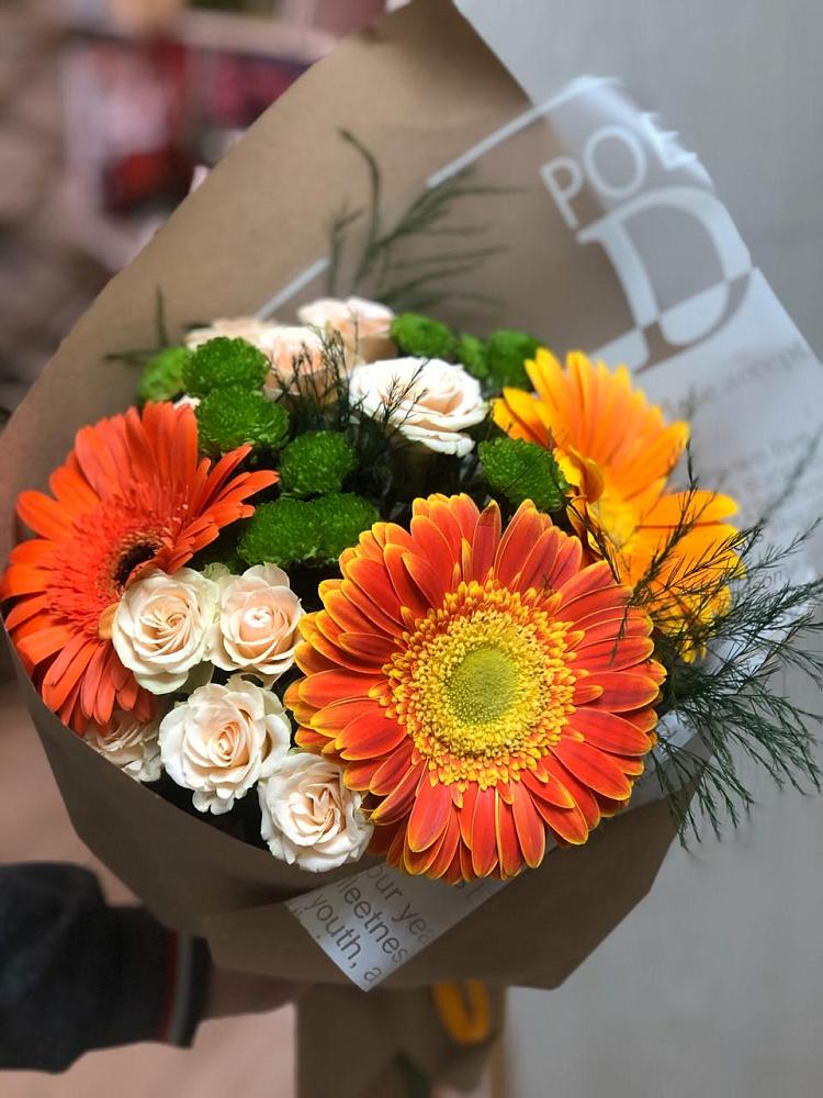 Букет цветов из: Герберы, Хризантемы и Розы в Дубне Чеховского района